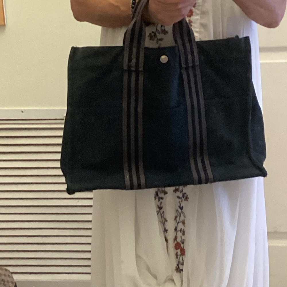 Hermes dark blue and grey tote bag